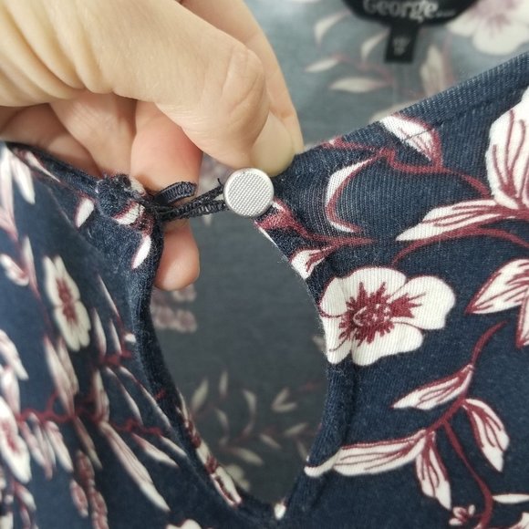 George NEW Blue Burgundy Floral Print A-Line Long Bell Sleeve Dress Size XS NWT - Picture 4 of 9